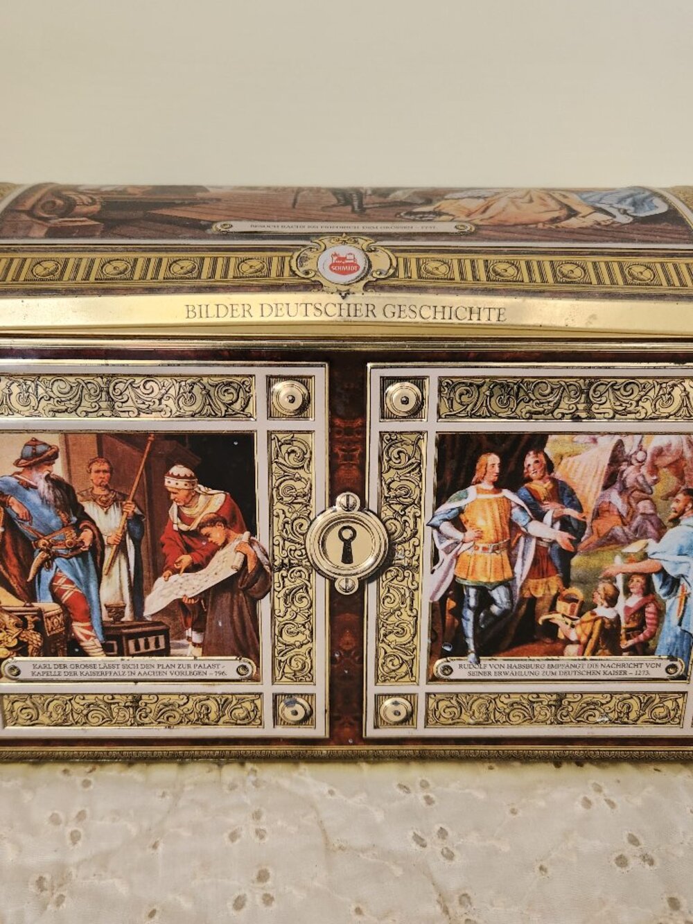 Vintage E. Otto Schmidt Large Biscuit Tin Metal Chest Made In Germany